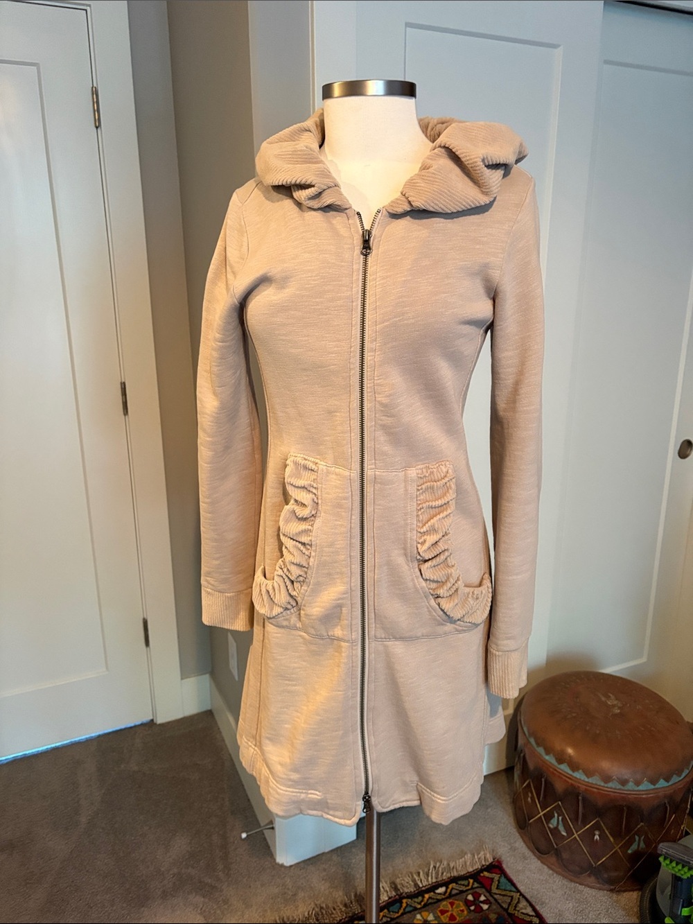 Dylan cotton Light Beige Zip terry coat Ruffle Pockets and collar. Great shape!